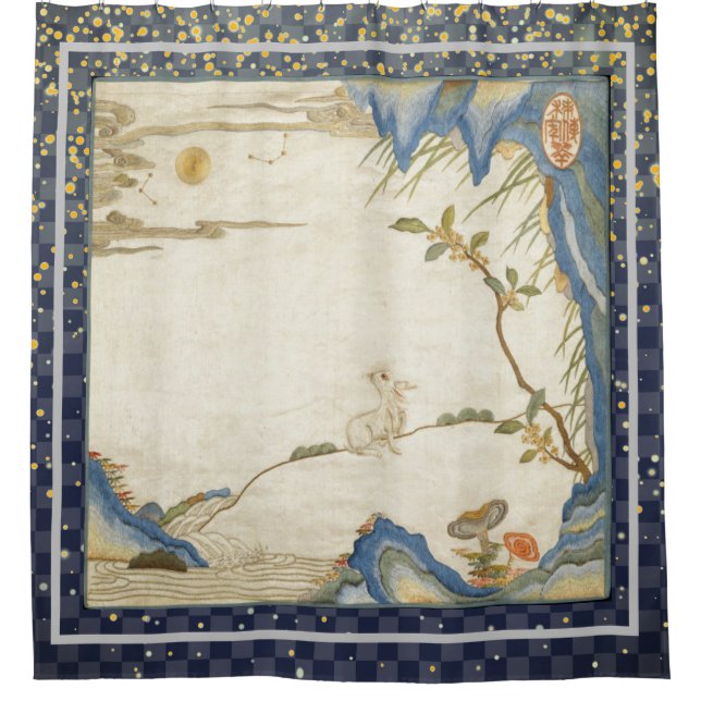 JAPANESE BUNNY LOOKING AT MOON Shower Curtain (Front)