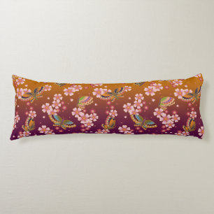Japanese Butterflies Amid Sakura Blossoms Gold Body Pillow