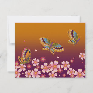 Japanese Butterflies Amid Sakura Blossoms Gold Card