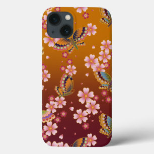 Japanese Butterflies Amid Sakura Blossoms Gold iPhone 13 Case