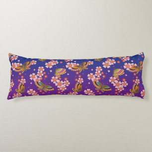 Japanese Butterflies Amid Sakura Blossoms Purple Body Pillow