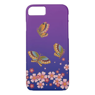 Japanese Butterflies Amid Sakura Blossoms Purple Case-Mate iPhone Case