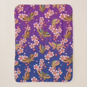Japanese Butterflies Amid Sakura Blossoms Purple Sherpa Blanket