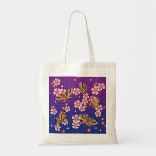 Japanese Butterflies Amid Sakura Blossoms Purple Tote Bag