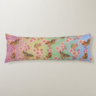 Japanese Butterflies Amid Sakura Blossoms Rainbow Body Pillow