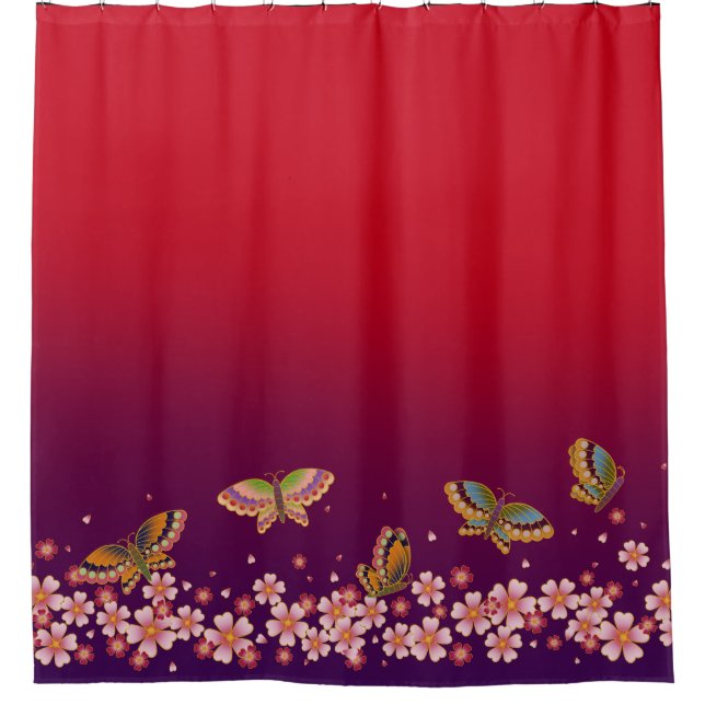 Japanese Butterflies Amid Sakura Blossoms Red (Front)