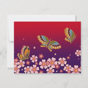 Japanese Butterflies Amid Sakura Blossoms Red Card