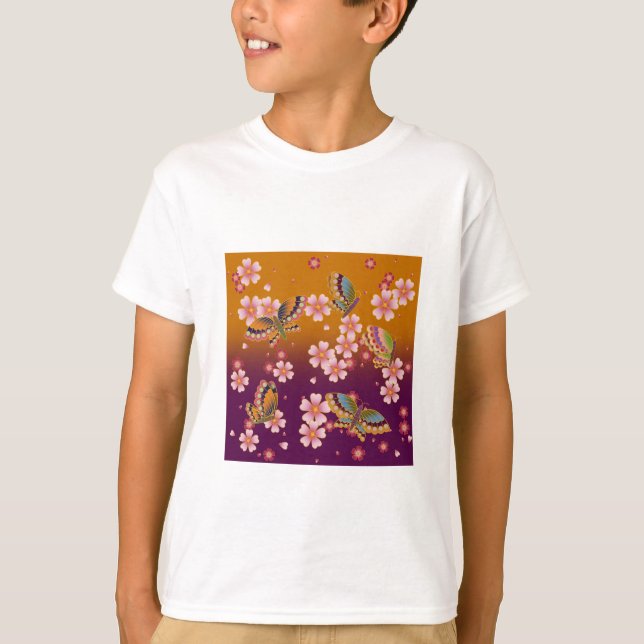 Japanese Butterflies Amid Sakura Blossoms T-Shirt (Front)