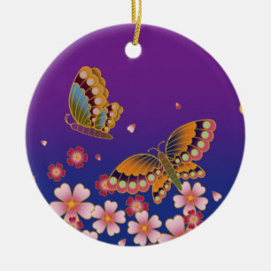 Japanese Butterflies Blue & Purple Personalized Ceramic Ornament