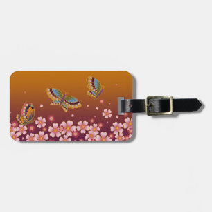 Japanese Butterflies & Sakura Blossoms Gold & Plum Luggage Tag