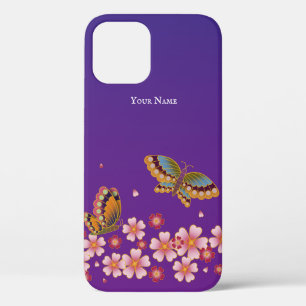 Japanese Butterflies Sakura Blossoms Personalized iPhone 12 Case