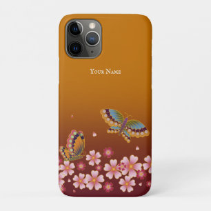 Japanese Butterflies Sakura Blossoms Personalized iPhone 11 Pro Case