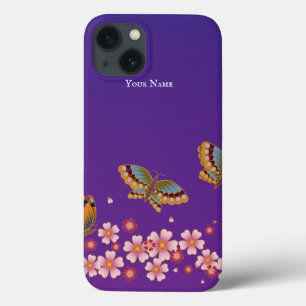 Japanese Butterflies Sakura Blossoms Personalized iPhone 13 Case