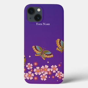Japanese Butterflies Sakura Blossoms Personalized iPhone 13 Case