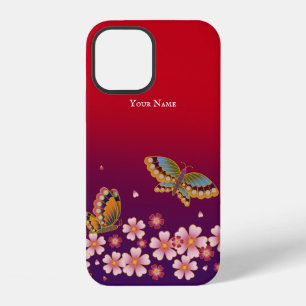 Japanese Butterflies Sakura Blossoms Personalized iPhone 12 Case