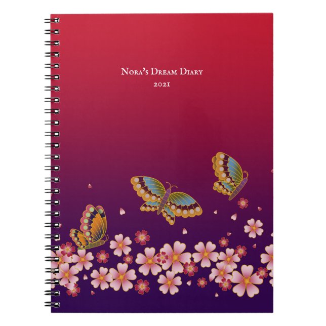Japanese Butterflies Sakura Blossoms Personalized Notebook (Front)
