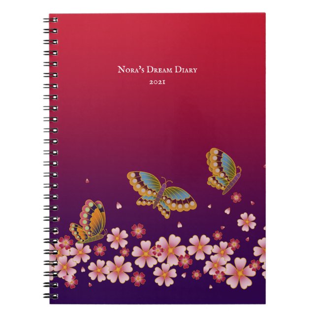 Japanese Butterflies Sakura Blossoms Personalized Notebook (Front)