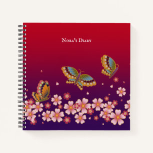 Japanese Butterflies Sakura Blossoms Personalized Notebook
