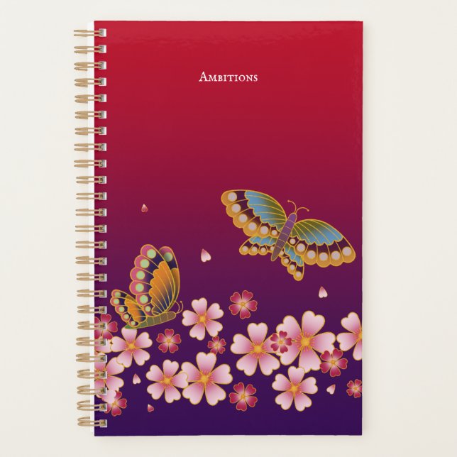 Japanese Butterflies Sakura Blossoms Personalized Planner (Front)