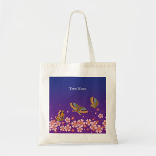 Japanese Butterflies Sakura Blossoms Personalized Tote Bag