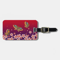Japanese Butterflies & Sakura Blossoms Red Purple