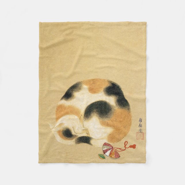 Japanese Calico cat, Hanabusa Itchō Fleece Blanket (Front)