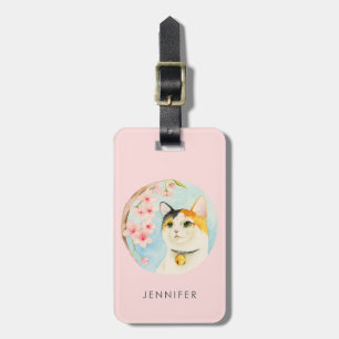 Japanese Calico Cat Illustration   Add Your Name Luggage Tag