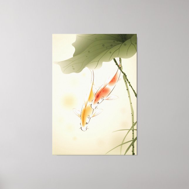 Japanese Carp fishes swimming in lotus pond Canvas Print (Front)