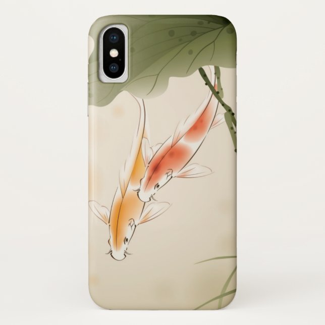Japanese Carp fishes swimming in lotus pond Case-Mate iPhone Case (Back)