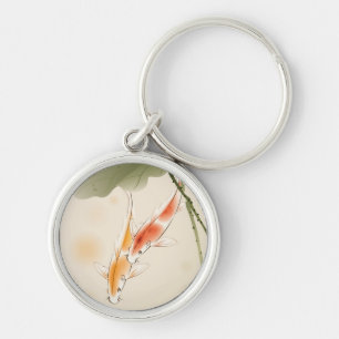 Japanese Carp fishes swimming in lotus pond Keychain