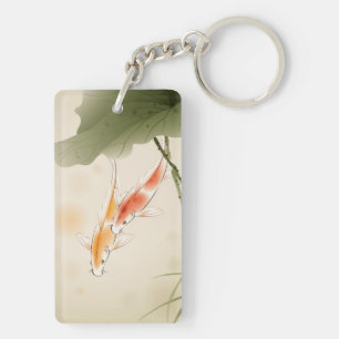 Japanese Carp fishes swimming in lotus pond Keychain