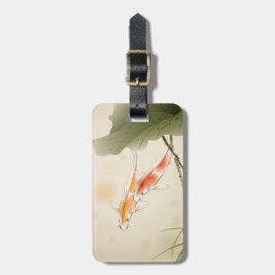 Japanese Carp fishes swimming in lotus pond Luggage Tag