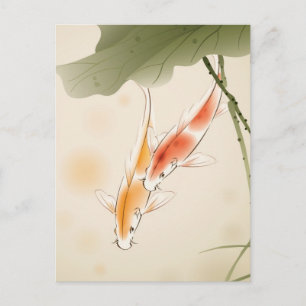 Japanese Carp fishes swimming in lotus pond Postcard