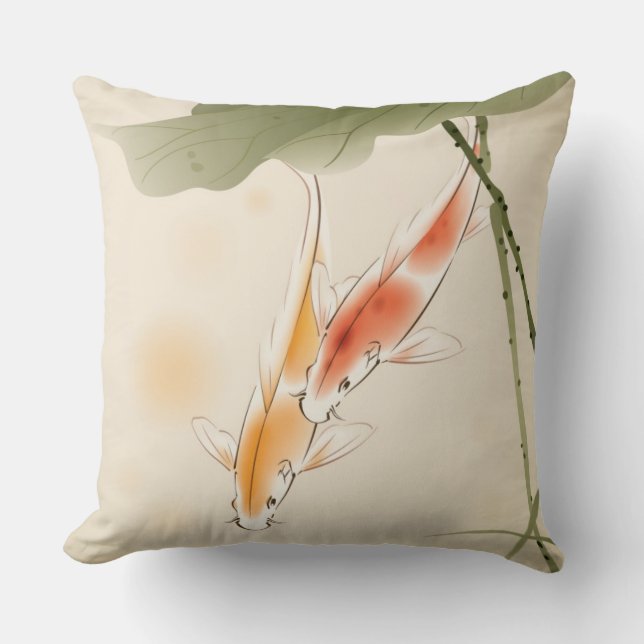 Japanese Carp fishes swimming in lotus pond Throw Pillow (Front)