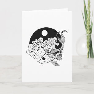 Japanese carp koi with Yin & Yang Background Card