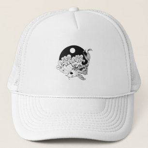 Japanese carp koi with Yin & Yang Background Trucker Hat