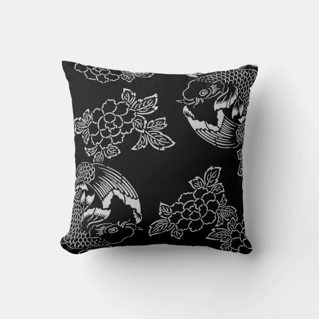 Japanese Carp Tattoo Pattern Throw Pillow (Front)