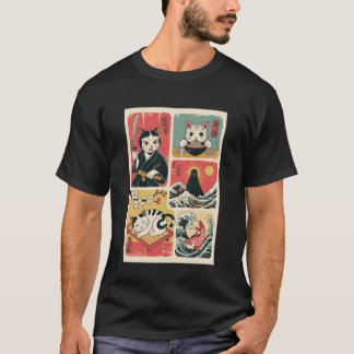 Japanese Cat Art Retro Vintage Style Funny Cats Lo T-Shirt