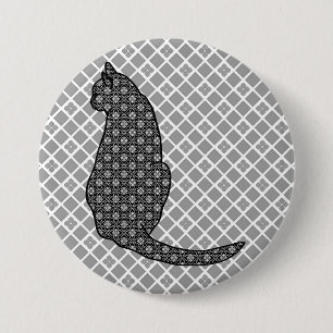Japanese Cat - Black and White Kimono Print 3 Inch Round Button
