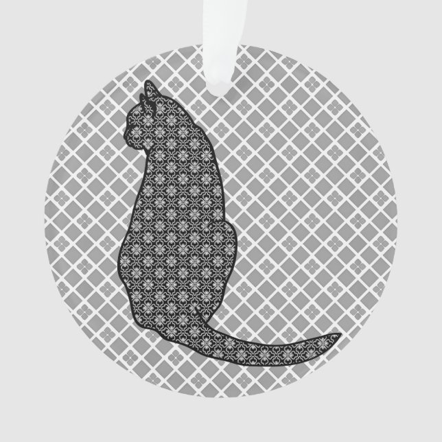 Japanese Cat - Black and White Kimono Print Ornament (Front)