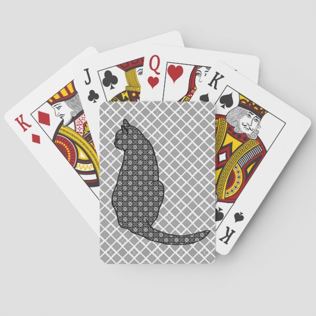 Japanese Cat - Black and White Kimono Print  Playing Cards (Back)