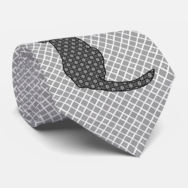 Japanese Cat - Black and White Kimono Print Tie (Rolled)