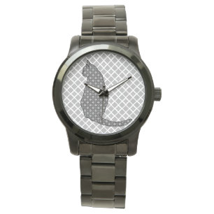 Japanese Cat - Black and White Kimono Print Watch