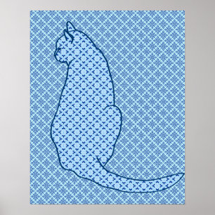 Japanese Cat - Blue Kimono Print