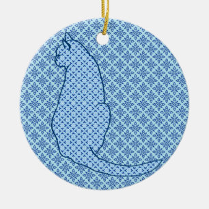 Japanese Cat - Blue Kimono Print Ceramic Ornament