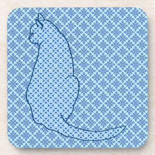 Japanese Cat - Blue Kimono Print Coaster
