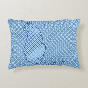 Japanese Cat - Blue Kimono Print Decorative Pillow