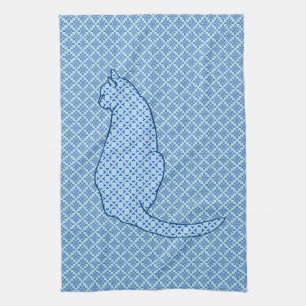 Japanese Cat - Blue Kimono Print Kitchen Towel
