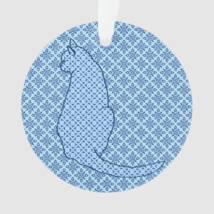 Japanese Cat - Blue Kimono Print Ornament