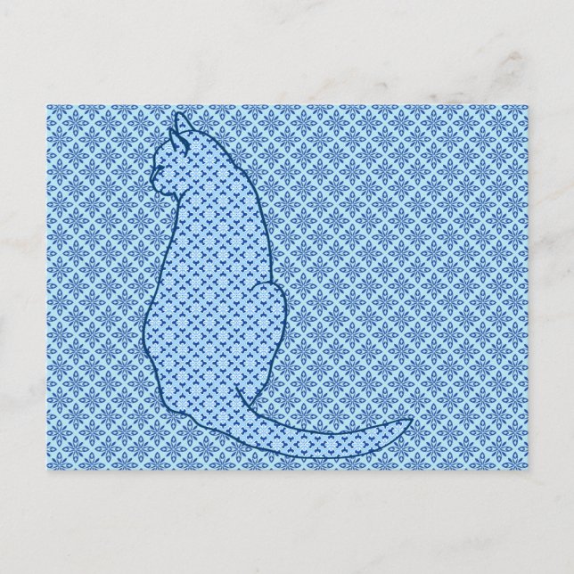 Japanese Cat - Blue Kimono Print Postcard (Front)